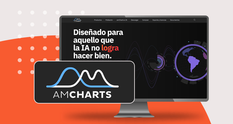 Logotipo de herramienta digital AMCHARTS y pantallazo de su sitio web