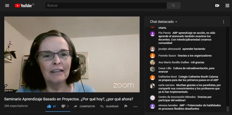 Suzie Boss, experta internacional en ABP en webinar realizado el 30 de abril de 2020.